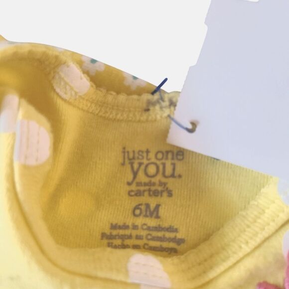 CARTER'S Onesies Set Of Two Daffodil Yellow Polka Dot and Floral Sz 6 Mos - Picture 4 of 12